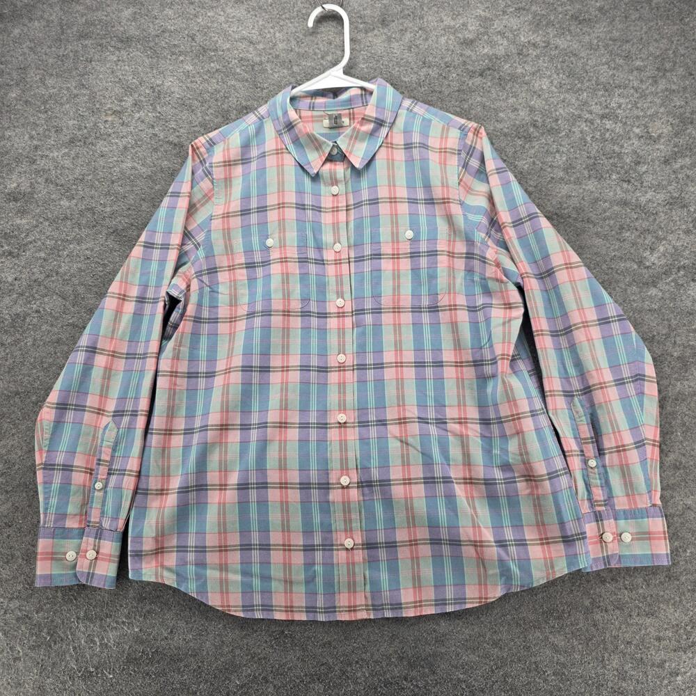 LL Bean Shirt Mens Medium Pink Blue Green Plaid Button Down Long Sleeve